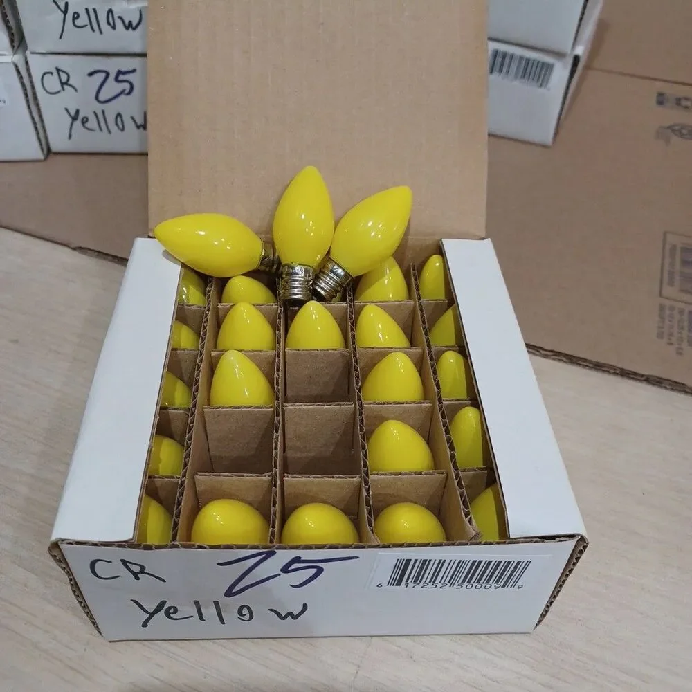 C7 5W Yellow Box of 25 Replacement Bulbs Opaque  120v  Light Show Craft outdoor